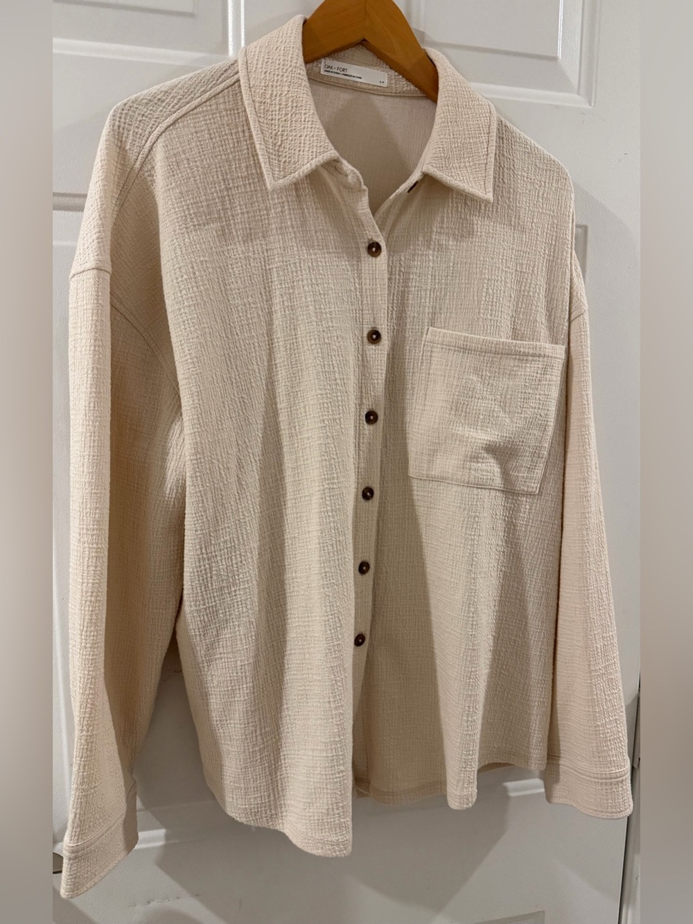 OAK + FORT Cream Textured Button-Up Shirt Jacket